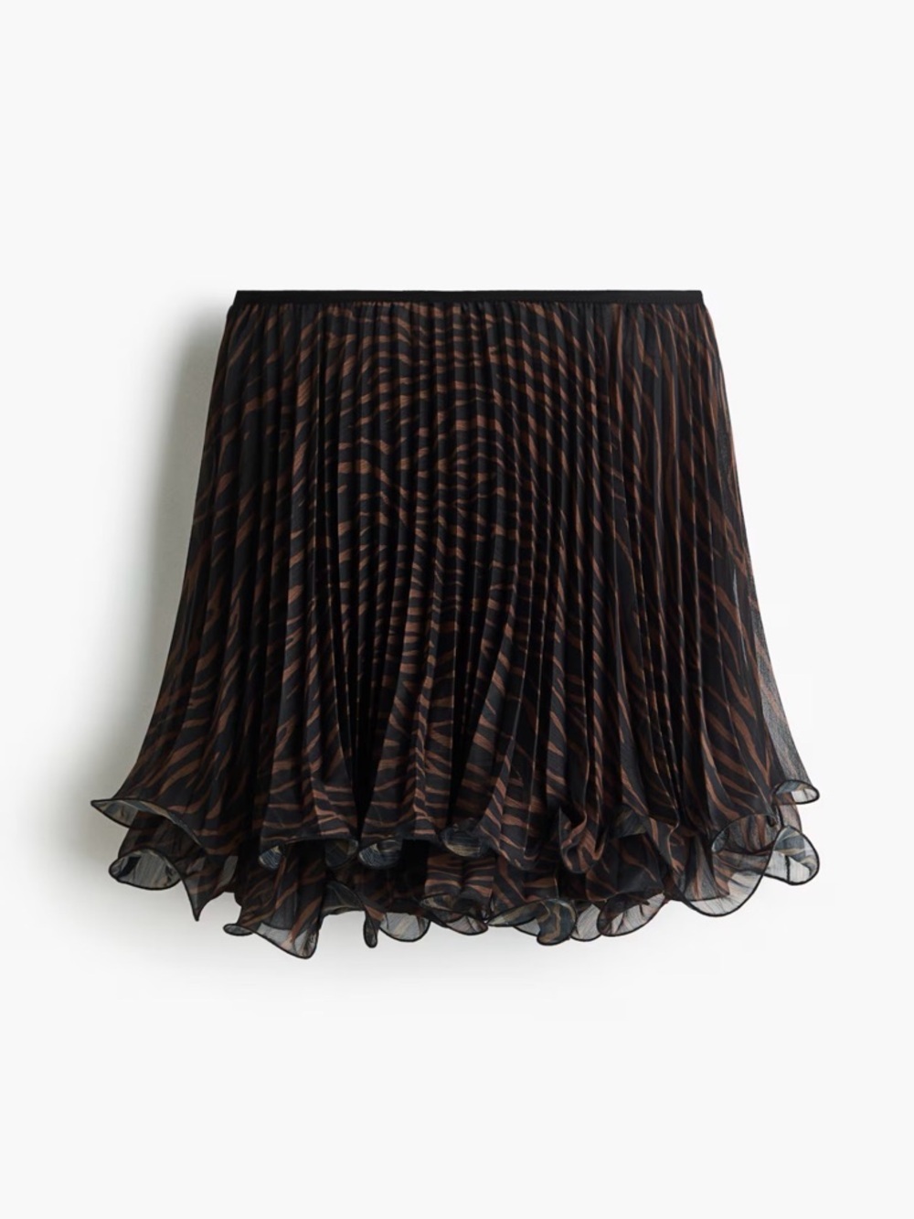 H&M Black and Brown Pleated Chiffon Skater Skirt